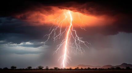 Dramatic lightning strike during stormy sunset