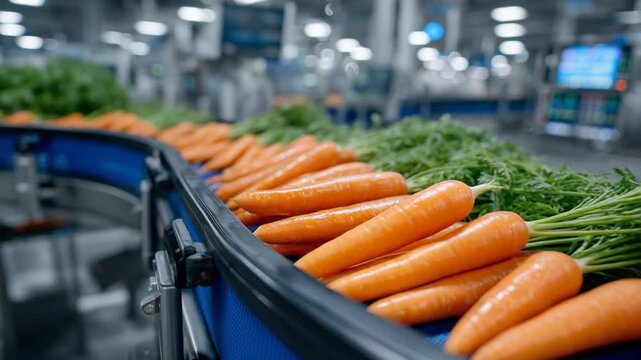 Automated machine vision system inspects and categorizes carrot freshness and quality on a production line.