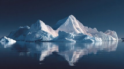   A group of icebergs floats on a body of water beneath a blue sky with scattered clouds