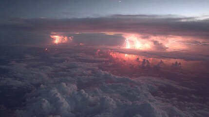   A stunning photo captured from an aircraft depicts a lightning storm above the clouds and below them
