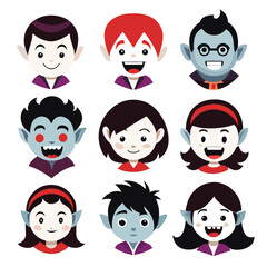 Cartoon Vampire and Gothic Character Faces