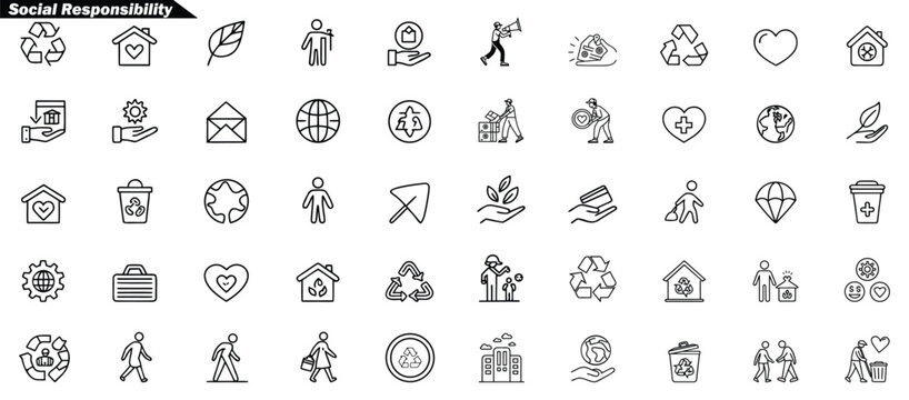 Variety of Social Responsibility and Eco- Friendly Icons recycle symbol house
