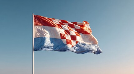 croatian flag waving gently blue sky