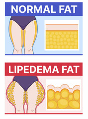 A woman's lower body. Normal fat VS lipedema fat. Medical illustration. Vector illustration. 