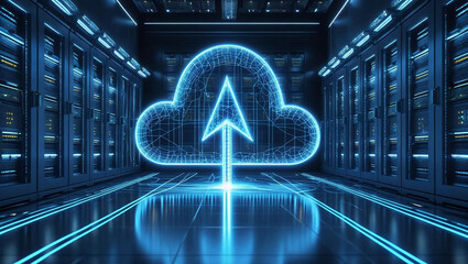 Abstract blue technology background with digital data center or futuristic server room 