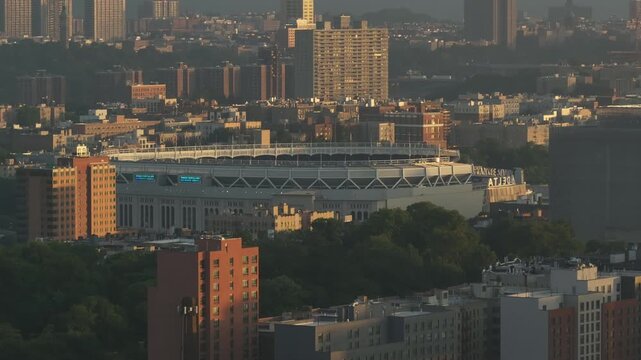 Aerial view of Yankee Stadium at sunrise