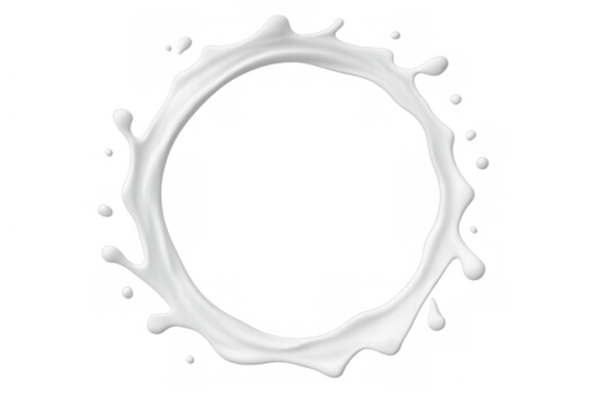 Milk droplet creating dynamic circular splash pattern, showcasing fluid motion against clean transparent surface - Powered by Adobe