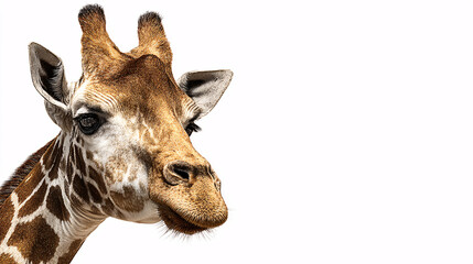 Alert giraffe portrait isolated on white