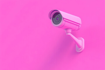 Modern pink security camera mounted on a vibrant pink wall casting a shadow