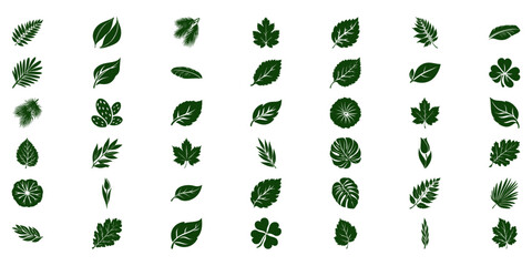 Fototapeta premium Leaf Silhouette Icons Set. Nature And Botanical Design Elements Collection. Isolated Vector Illustration