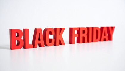 Minimalist red text Black Friday design on white backdrop, perfect for sale promotional materials.