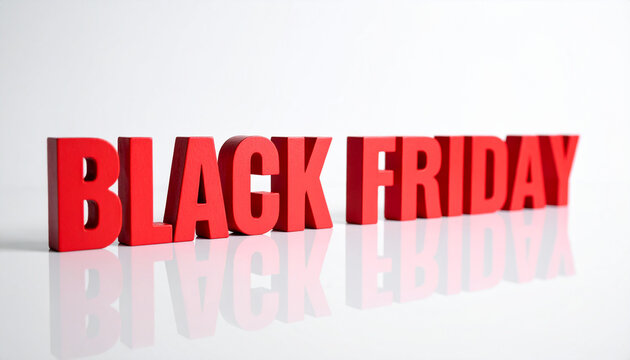 Minimalist red text Black Friday design on white backdrop, perfect for sale promotional materials. - Powered by Adobe