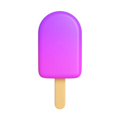 Simple purple popsicle with wooden stick on transparent background