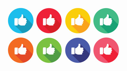 Recommended Thumbs Up, Like Icon Set, Colorful Round Vector Badges for Product Approval, Ratings, Reviews, and Quality Assurance Tags
