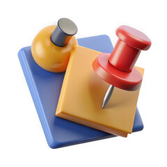 Two thumbtacks on a blue pad isolated on transparent background