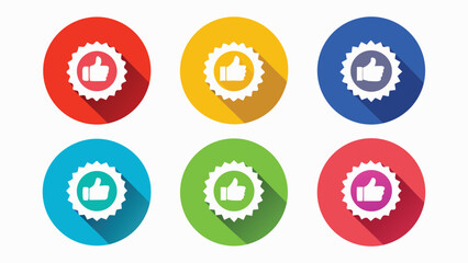 Recommended Thumbs Up, Like Icon Set, Colorful Round Vector Badges for Product Approval, Ratings, Reviews, and Quality Assurance Tags