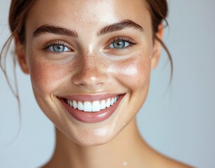 Dewy Skin Woman Close-Up for Skincare and Cosmetics

