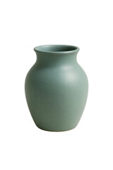 Green ceramic vase with a rounded body isolated on transparent background