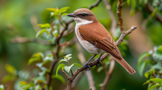 Red backed shrike on a twig Lanius collurio. A red-backed creek (Lanius collurio) was perched on a branch. It is a carnivorous passerine bird and a member of the shrike family Laniidae