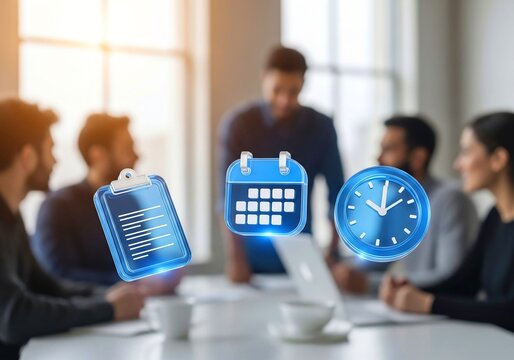 Modern Business Meeting Efficiency Project Planning Time Management Digital Icons