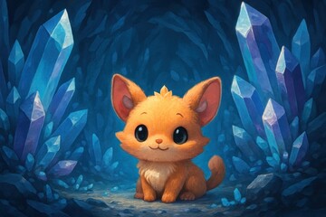 Cute creature in crystal cave.