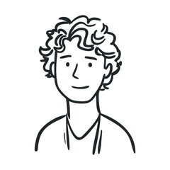 Simple sketch of a smiling young person with curly hair