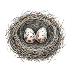Obraz premium Two speckled eggs in a nest isolated on transparent background