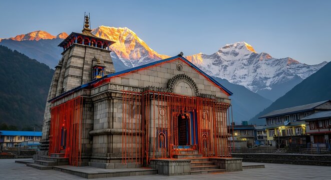 Sacred Kedarnath Temple Majestic Himalayan Peaks Sunrise Spiritual Journey