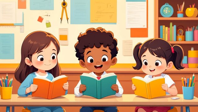 Back to School landing page. Education and study web page, kids read knowledge in book, learning children. - Powered by Adobe