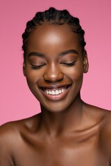 Smiling Black Woman with Braids - Portrait of Joy and Happiness