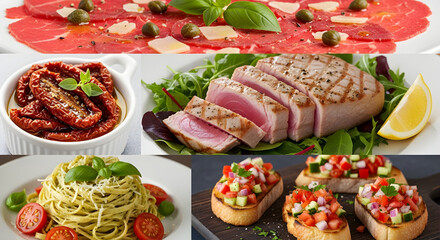 Italian Inspiration: Gourmet Ingredients Separated by Style for food magazine spreads, cooking class advertisements, high-end grocery branding highlighing authentic Italian ingredients, infographics