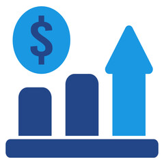The arrow icon pointing upwards and the rising bar graph clearly symbolize growth, increase, or increase in value