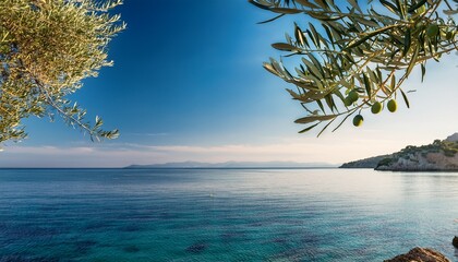 Obraz premium olive branch swaying gently by mediterranean coast natural serenity