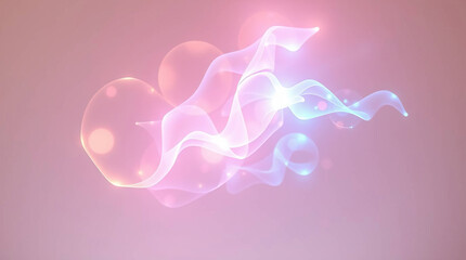 Obraz premium Abstract background of glowing, translucent wavy lines and dots of varying intensity. Dynamic wavy lines of varying transparency that create a sense of movement and depth. The lines intersect and form