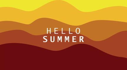  Bright “Hello Summer” typography on vibrant orange gradient waves, perfect for seasonal greetings, travel ads, beach events, posters, banners, and summer-themed social media posts.