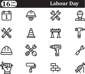 16 Labor day celebration line icon isolated on transparent background, labor day concept