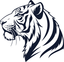 Vector art illustration of a powerful black tiger or lion head tattoo design