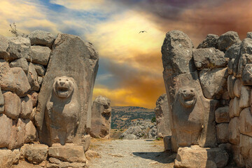 The Lion gate of Hattusa, the capital of the Hittite Empire, Bogazkale (Corum), Turkey
