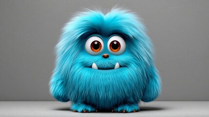 Obraz premium A blue monster with big eyes and a big smile. The monster is looking at the camera. The monster is fuzzy and has big teeth