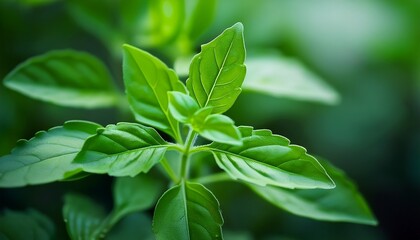 macro shot of thai holy basil leaves natural setting ultra detailed focus botanical close up greenery concept