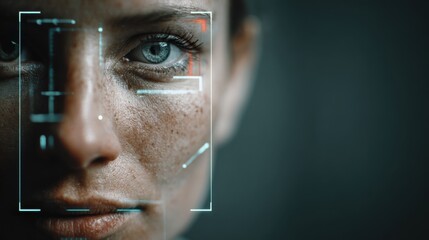 Medium perspective capturing a facial recognition device with an AI nutrition label prominently displayed highlighting algorithmic ingredient disclosure for enhanced privacy and