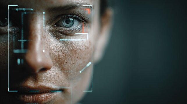 Medium perspective capturing a facial recognition device with an AI nutrition label prominently displayed highlighting algorithmic ingredient disclosure for enhanced privacy and