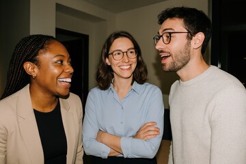 Diverse colleagues enjoying conversation.