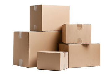 stacked cardboard boxes, isolated from a white background
