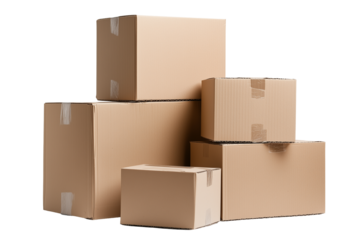stacked cardboard boxes, isolated from a white background