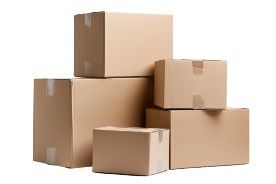 stacked cardboard boxes, isolated from a white background