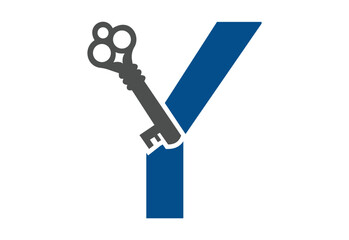 Old key house icon logo. Old key silhouette antique lock illustration on white background with latter Y