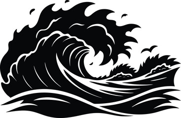 Silhouette of crashing waves on shore | Ocean surf pounding coast silhouette