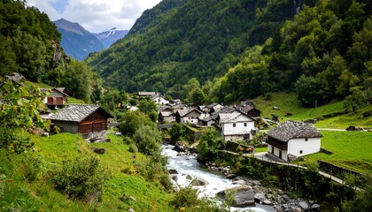 Obraz premium Alpine village nestled in a valley
