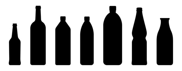 bottle silhouettes in various shapes – isolated vector illustration